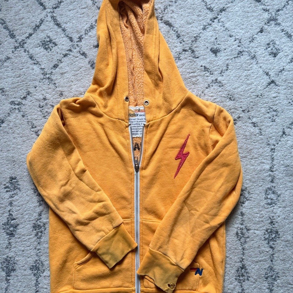 AVIATOR NATION SUPER PLAY CONDITION Yellow Hoodie with Lightning Bolt - size 8